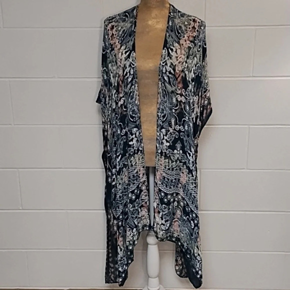 Moss Rose OS Super Soft Long Kaftan Kimona Open Cardigan Greens Pink Cream White - Picture 1 of 8